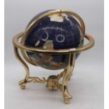 A 20th century brass and polished hardstone terrestrial globe, h.48cm