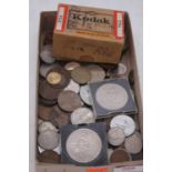 A collection of British and world coins, to include a George III 1836 shilling, Victorian 1840