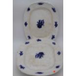 A Victorian blue and white tree & well meat dish, 54 x 43cm; together with one other similar (2)