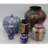 A collection of Asian ceramics, to include a Chinese blue and white ginger jar and a Japanese