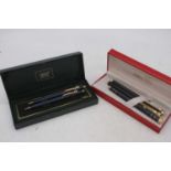 A cased Sheaffer Targa 1003 fountain pen, in matt black with gold trim, 14k Medium nib; together