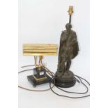 A modern metal table lamp in the form of William Shakespeare, h.26cm; together with a brass and