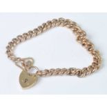 A 9ct rose gold graduated curblink bracelet, with padlock clasp and safety chain, length 180mm,