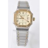 A lady's bi-colour Mappin & Webb quartz wristwatch, having octagonal cream Roma dial with date,