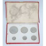 Great Britain, 1927 silver six coin proof set, George V, wreath crown to threepence, housed in a red