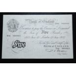 Great Britain, Bank of England five pound note "The White Fiver" no. 19557, serial no. Y05 060923,