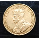 Canada, 1912 gold five dollars, obv; King George V crowned bust, rev; shield within wreath with date