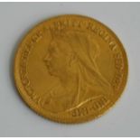 Great Britain, 1897 gold half sovereign, Victoria veiled bust, rev: St George and Dragon above date.