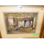 Sidney Watts - Interior scene, watercolour heightened with white, signed lower right, 25 x 35cm