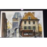 WA Lambrecht - French street scene, colour mezzotint, signed in pencil to the margin, 44x60cm