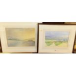 Nancy Corkish (1936-2021) - Coastal landscape, watercolour, signed lower left, 31 x 44cm; and one