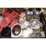 A collection of glass and ceramics, to include millefiore paperweights and a pair of Royal Doulton