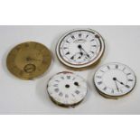 Four various early 19th century and later pocket watch dials and movements, to include R Barker of