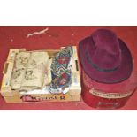 A Pierre Cardin lady's hat, boxed; together with various fabrics