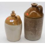 A two-tone stoneware one gallon flagon; together with one other smaller example (2)