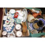 Two boxes of mixed ceramics, to include Goss crested ware and studio pottery