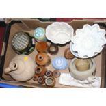 A collection of ceramics, to include Victorian jelly moulds and stoneware bottles