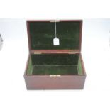 A 19th century mahogany box having later green velvet lined interior width 30.5cm