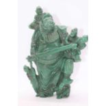 A Chinese ? green polished hardstone figure group of a deity, h.31cm approx weight 4,000 (grms)