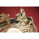 A box of miscellaneous items, to include a large brass figure of St George & The Dragon, model