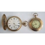 A Waltham gent's gold plated full hunter keyless pocket watch, dia.52mm; together with an Elgin gold