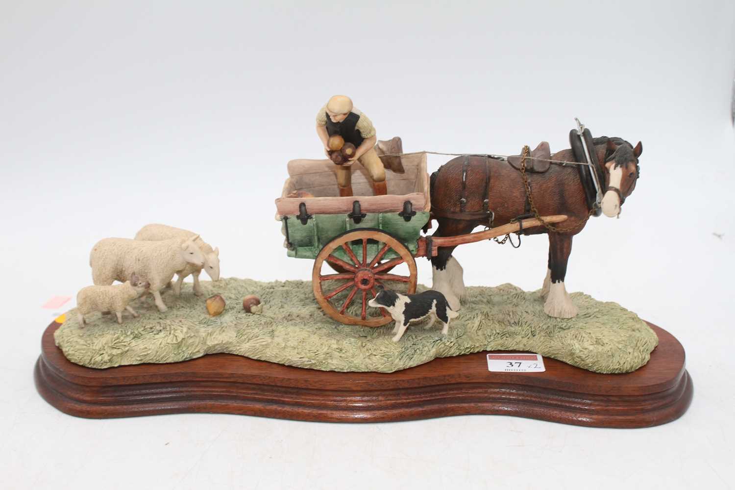 A Border Fine Arts resin figure, modelled as a horse drawn cart with farmer feeding sheep on - Image 2 of 2