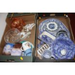 Two boxes of glass and ceramics, to include Spode Italian pattern and carnival glass