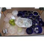 A box of miscellaneous glassware, mainly being Bristol Blue glass liners