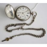 An Edwardian silver cased full hunter watch by Rotherham's, having engine turned cases (worn),