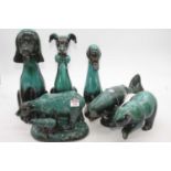 A collection of Blue Mountain pottery figures to include polar bear and cub, blue whale, etc (6)