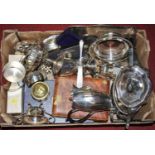 A collection of silver plated wares, to include teapot and wine coaster