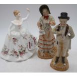 A Royal Doulton porcelain figure 'Shirley', HN2702, h.19cm; together with two bisque porcelain