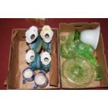 Two boxes of glass and ceramics, to include four Victorian pottery vases