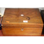 A Victorian walnut and pewter strung workbox (lacking interior), width 30cm