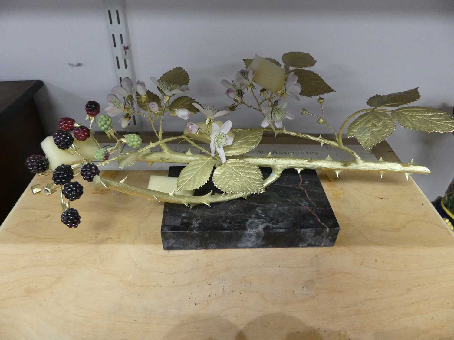 Ronald van Ruyckevelt, a bone china and gilt bronzed model of a blackberry branch, on a marble - Image 3 of 4