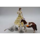 A set of three Lladro porcelain geese, the largest h.13cm; together with a Beswick model of a horse;