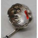 An Elizabeth II silver toddy ladle, having a shaped oval bowl on spirally turned ebonised handle,