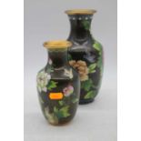 A set of two Chinese cloisonne enamel vases, each decorated with chrysanthemums, the largest h.23cm