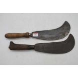 A WWI military billhook, having a 26cm curved iron blade impressed Brades & Co, 1917, with War