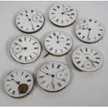 Nine various late 19th century and later pocket watch dials and movements