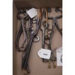 Miscellaneous items, to include antique sugar nips, keys, brass skirt-lifter etc
