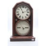 A late 19th century mahogany cased perpetual calendar clock, having twin painted dials, the upper