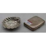 A George V silver pocket cigarette case; together with an Edwardian silver shell shaped butter dish,