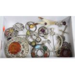 Assorted silver and white metal Scottish and Celtic influenced brooches, to include agate and faux
