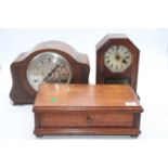 A late 19th century American mahogany cased mantel clock, having a painted wooden dial with Roman