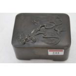 A Japanese Meiji period bronze box, the lid relief decorated with birds, 11.5 x 9cm