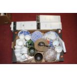 A box of miscellaneous items, to include an early 20th century Bourne Denby vase on a green ground