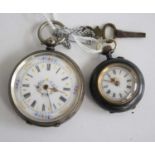 A lady's continental silver cased open faced pocket watch, having jewelled white enamel dial,
