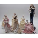 A collection of six Coalport figurines to include English Rose Collection 1995 Moonlight No. 995/