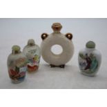 Four Chinese glass and ceramic scent bottles